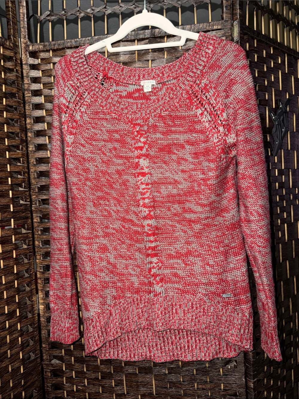 Guess Red and White Marled Crewneck Sweater